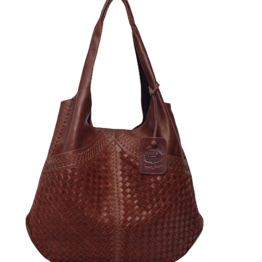 Bali Elf "French Lover" Oversized Woven Leather Tote (Brown)
